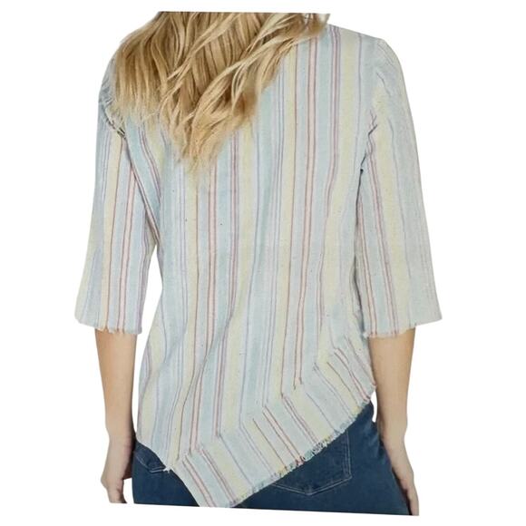 Ali Miles Tunic Top Womens Size 1X Multicolor Striped Linen Cotton Asymmetrical - Picture 6 of 8